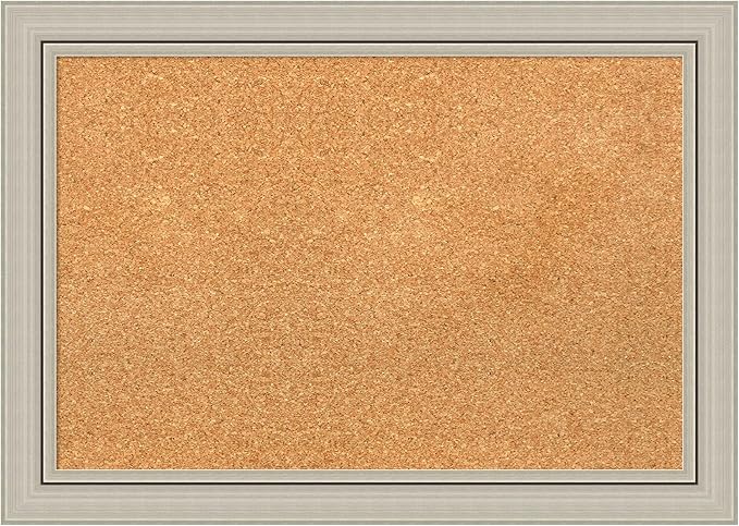 Amanti Art Natural Cork Board for Wall, 20x28 Vision Board with Silver Wood Frame, Medium Corkboard Office Decor for Home Organization, Casual Corkboard Pinboard to display items for home organization-DeskLoop Office