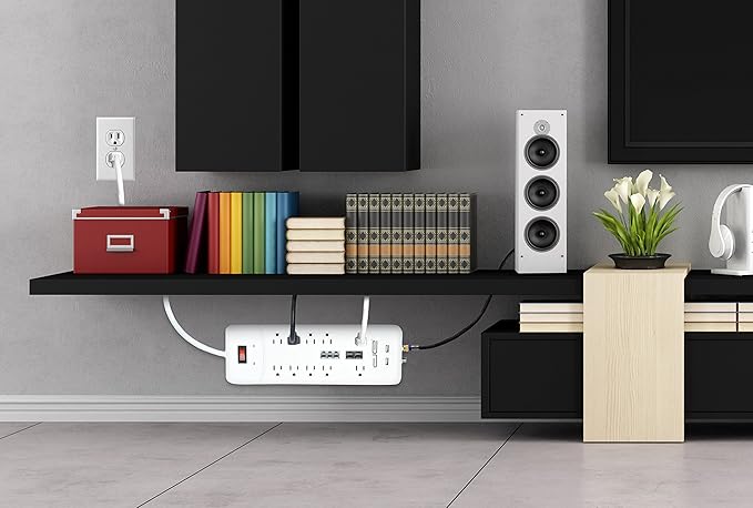 Digital Energy 10-Outlet Straight Plug 4050 Joules Heavy Duty Surge Protector (15 FT, WHT)-DeskLoop Office