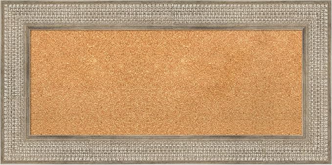 Amanti Art Natural Cork Board for Wall, 18x36 Vision Board with Silver Wood Frame, Medium Corkboard Office Decor for Home Organization, Traditional Corkboard Pinboard to Display Items for Home-DeskLoop Office