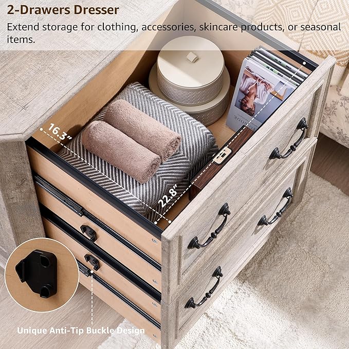 T4TREAM 2 Drawer File Cabinet-30 Wide Wooden Extended Desktop, Farmhouse Filing Cabinet with Smooth Rails, Holds Letter/Legal/A4, Hexagonal Design & Framed Drawer Fronts, Light Rustic Oak-DeskLoop Office