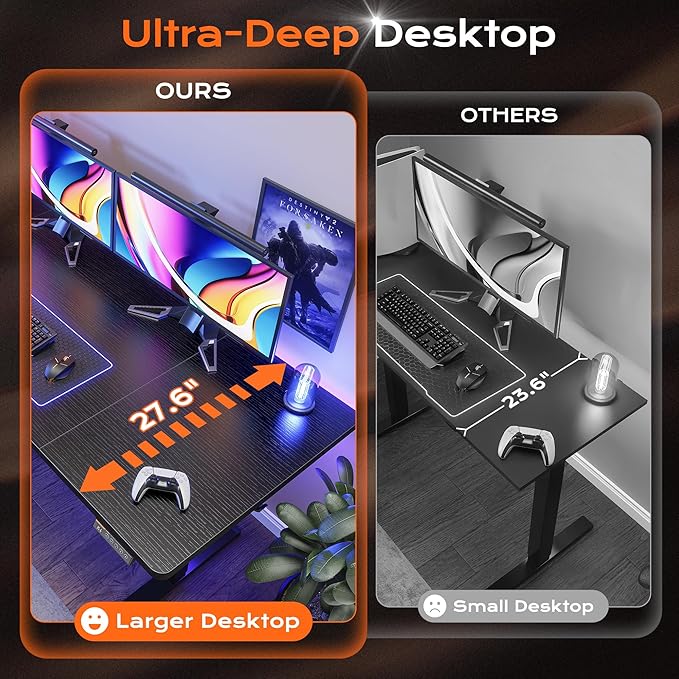 Huuger 63 x 28 Large Electric Standing Desk, Height Adjustable Computer Desk, 27.6" Deep Desktop, Stand up Gaming Office Table with 2 Hooks, 3 Preset Heights, for Home Office, Black-DeskLoop Office
