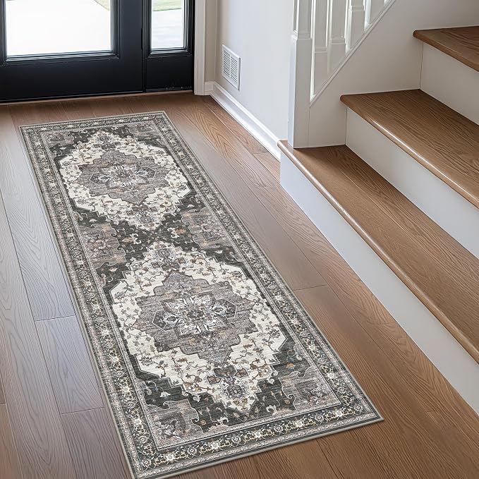 GENIMO 2X5 Hallway Runner Rug, Machine Washable Non Slip Vintage Floral - Image 2