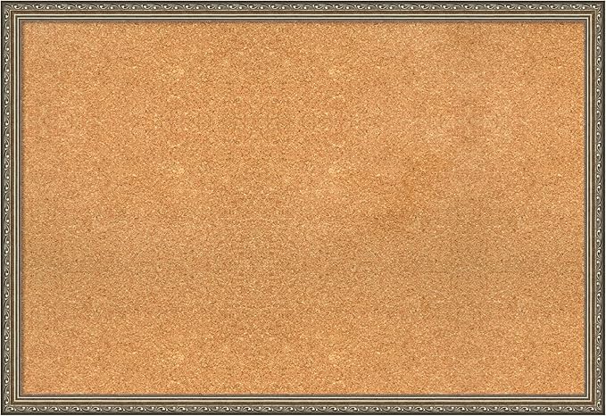 Amanti Art Natural Cork Board for Wall, 26x38 Vision Board with Silver Wood Frame, Large Corkboard Office Decor for Home Organization, Traditional Corkboard Pinboard to display items for home-DeskLoop Office