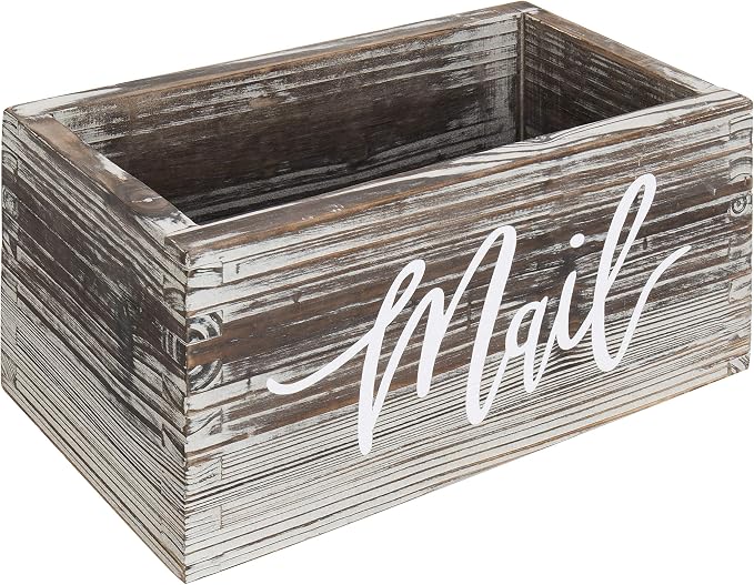 MyGift Mail Holder Storage Organizer Box Torched Wood - Image 5