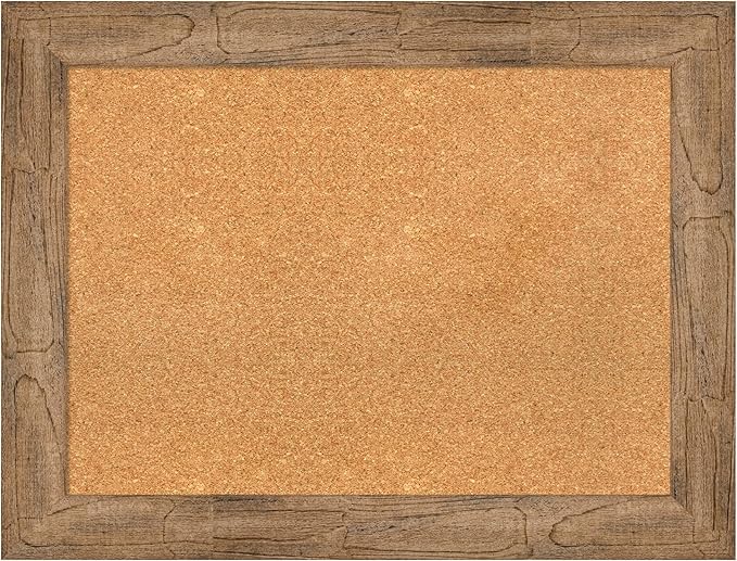Amanti Art Natural Cork Board for Wall, 26x34 Vision Board with Brown Wood Frame, Medium Corkboard Office Decor for Home Organization, Rustic Farmhouse Corkboard Pinboard to display items for home-DeskLoop Office