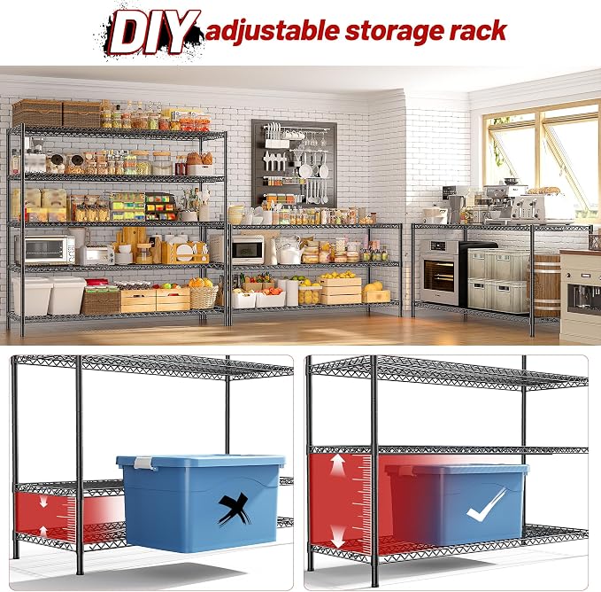 REIBII 55.5" W Storage Shelves 3200LBS Wire Shelving Unit 5 Tier Metal Shelving - Image 9