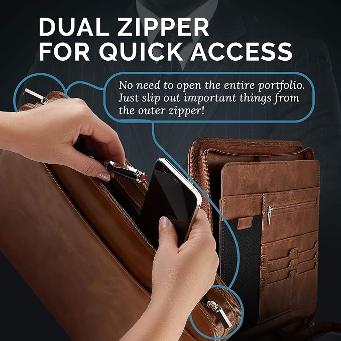 NERO MANETTI- Zippered Vegan Leather Padfolio/Portfolio Pad Holder-Business PU - Image 7