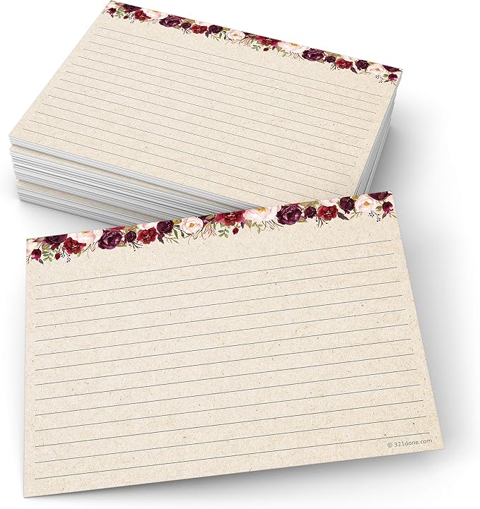 321Done Ruled Note Cards, Floral 5x7 Thick Index Cards by 321Done