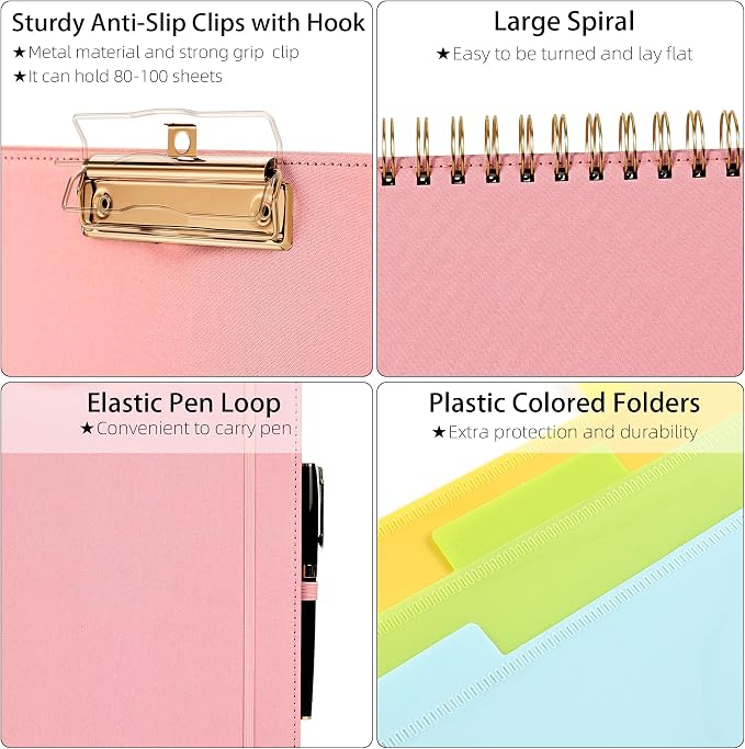 Ospelelf Pink Foldable Spiral Clipboard Folio - Image 4