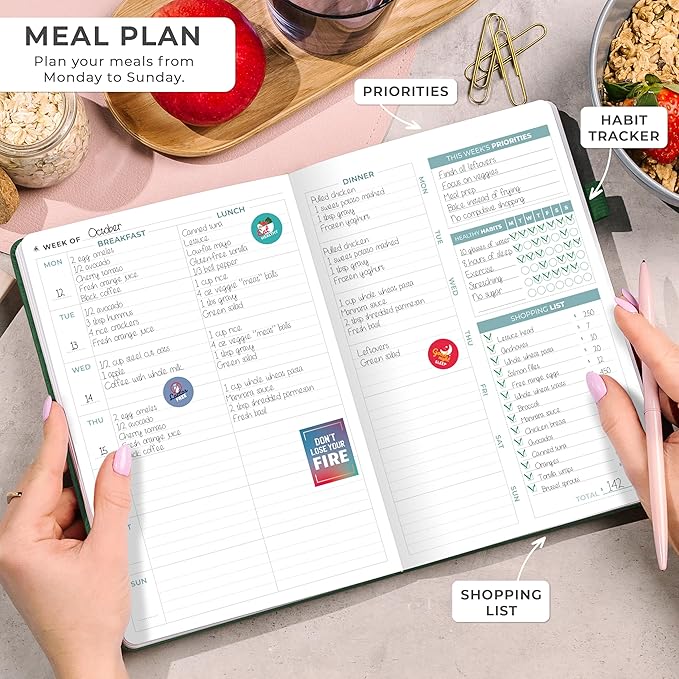 Clever Fox Weekly Meal Planner - Weekly & Daily Meal Prep Journal with Shopping and Grocery Lists for Menu Planning, Healthy Diet & Weight Loss Tracking, Lasts 1 Year, Undated, A5 - Forest Green-DeskLoop Office