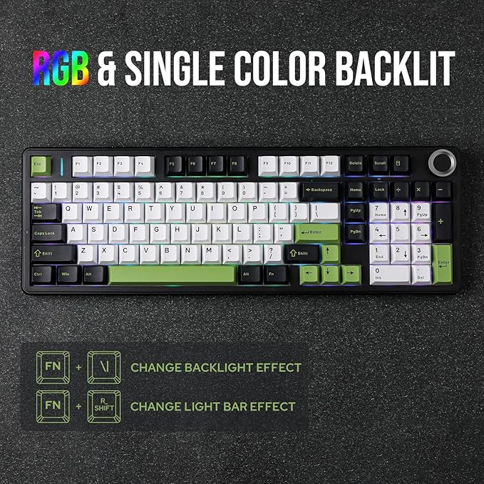 EPOMAKER X Aula F99 PRO Wireless Gaming Keyboard with 8000mAh Battery, Hot Swappable Creamy Keyboard, 2.4GHz/Type-C/BT5.0, NKRO, RGB Backlit for Win/Mac/Gaming (Black&White&Green)-DeskLoop Office