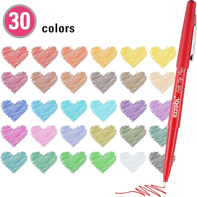 Ezzgol 30 Colors Felt Tip Pens, 30 Pack, 0.7mm Premium Medium Fine Point - Image 9