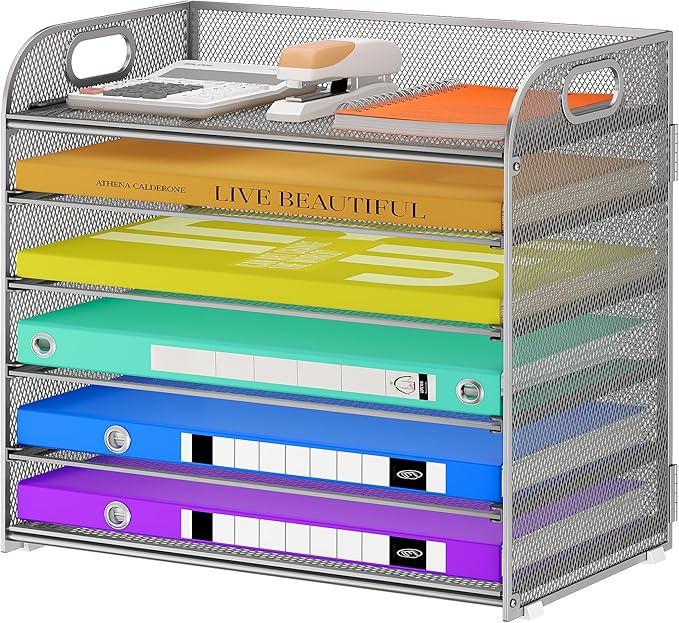 Cawukege 6 Tier Paper Organizer, Mesh Desk Organizer, Metal File Organizer by Cawukege