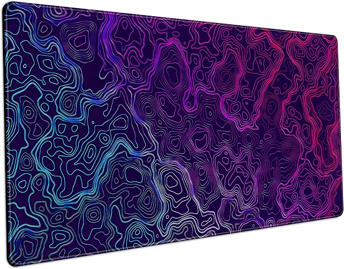 Blue Purple Desk Pad Topographic Map Desk Mat XXL Large Extended Gaming Mouse by LuckyCow