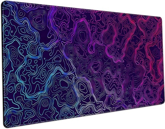 Blue Purple Desk Pad Topographic Map Desk Mat XXL Large Extended Gaming Mouse by LuckyCow