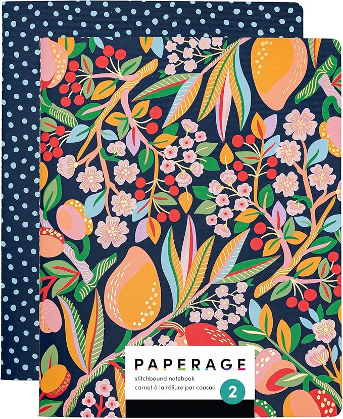 PAPERAGE Soft Cover Lined Journal Notebook, 2 Pack, (Cherry Blossom), 100 Pages, Large 7.5 inches x 9.5 inches, College Ruled, Ideal for Note Taking & Travel Journal-DeskLoop Office