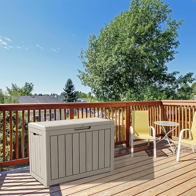 45 Gallon Lockable Resin Deck Box, Waterproof & UV-Resistant Outdoor Storage Box for Outdoor Cushion Storage, Garden Tools & Pool Accessories Storage, Gray-DeskLoop Office