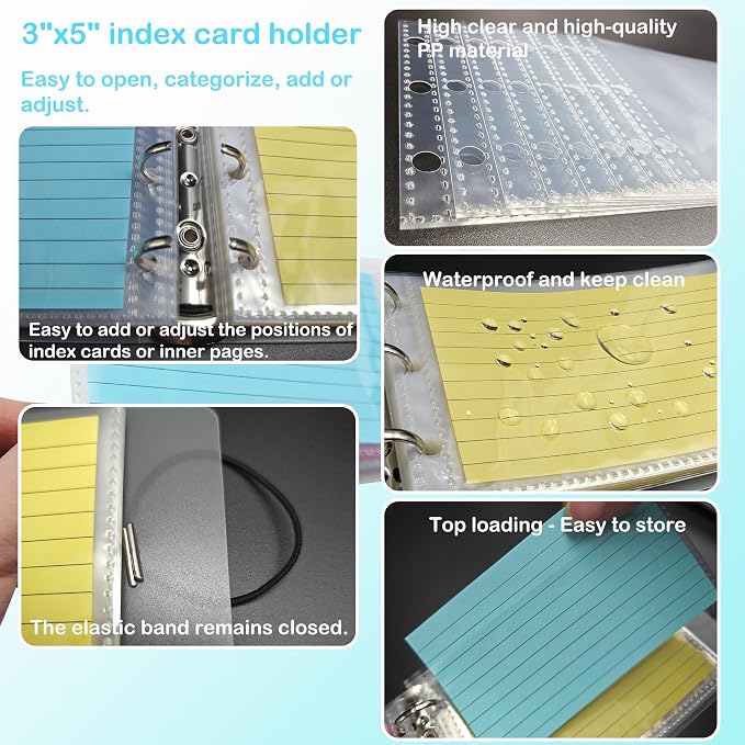 3x5 Index Card Binder with 40 Card Sleeves, Index Card Organizer - Image 5