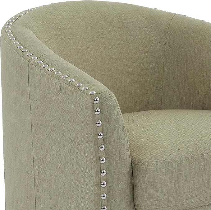 UIXE 360° Swivel Barrel Accent Chair, Modern Upholstered Arm Chair Round Club Armchair, Nailhead Trim Single Sofa Seating in Fabric for Living Room - Light Camel-DeskLoop Office