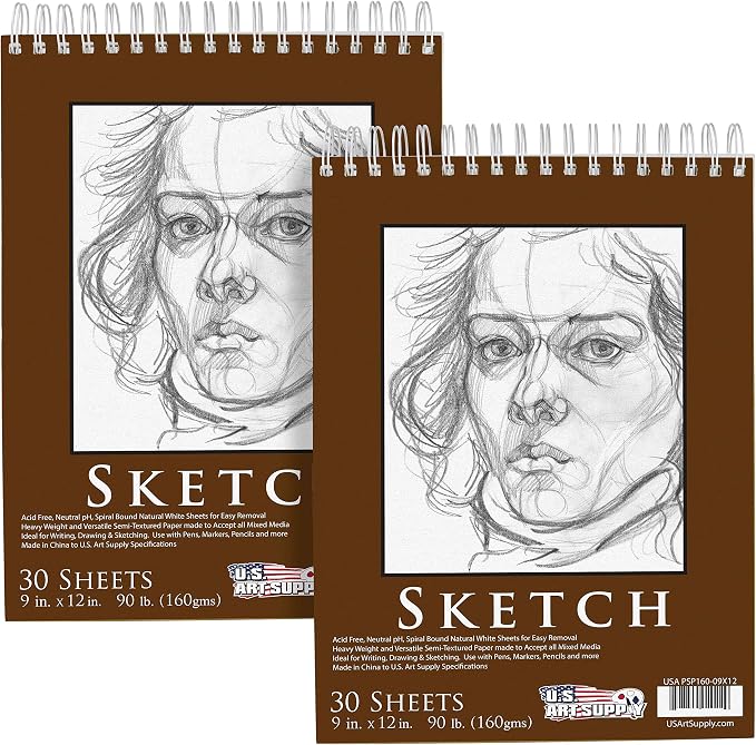 U.S. Art Supply 9”x12 Premium Heavy-Weight Paper Spiral Bound Sketch Book: 90 by USArtSupply