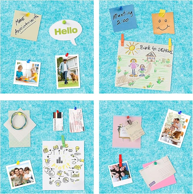 AKTOP Cork Bulletin Board 12x12, 1/2" Thick Felt Cork Board Tiles 12 Pack, Small Square Pin Board for Wall, Self Adhesive Corkboards with 120 Push Pin Wood Clips for School, Home & Office, Baby Blue-DeskLoop Office