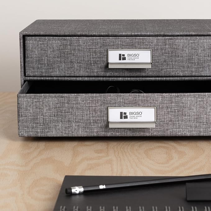 Bigso Birger 2-Drawer Canvas Fiberboard Easy Pull Handle Box - Image 7