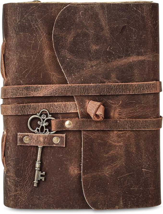 Leather Journal with Deckle Edge Paper 8x6 inch and Vintage Key | Handmade - Image 2