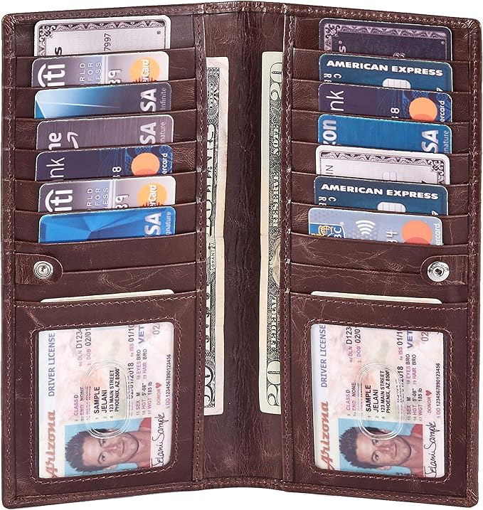 Long Wallet for Men Women Real Leather Bifold RFID Stylish Slim Handmade 2 ID by WiseOwlAccessories