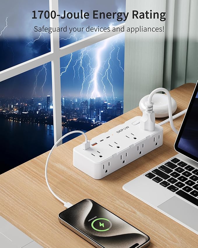 2 Prong Power Strip, 2 to 3 Prong Outlet Adapter with 8 AC & 4 USB Ports (2 USB C), 5FT Extension Cord, 1700J Two Prong Surge Protector, Wall Mountable, Ideal for Old House Non-Grounded Outlets-DeskLoop Office