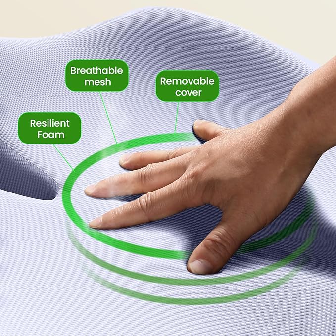 Benazcap Large Seat Cushion for Office Chair Memory Foam Coccyx Pain Relief Cushion Pillow for Back Support Non-Slip Seat Pad for Office Desk, Car Seat, Wheelchair, Sciatica-Blue-DeskLoop Office