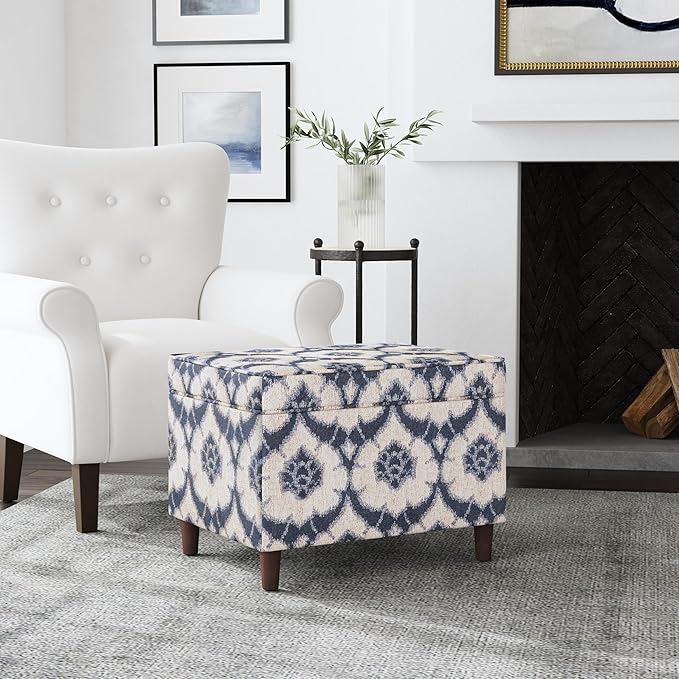Home Decor | Dinah Collection Modern Storage Ottoman | Ottoman with Storage for Living Room & Bedroom(Blue Medallion Print)-DeskLoop Office