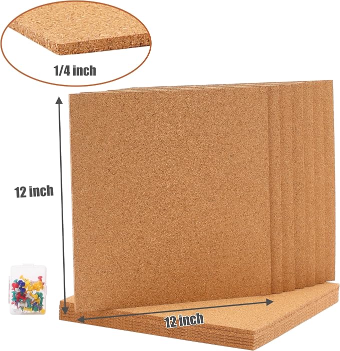SUNGIFT Cork Board 12"x12" -12 Pack Bulletin Boards 1/4" Thick Square - Image 2