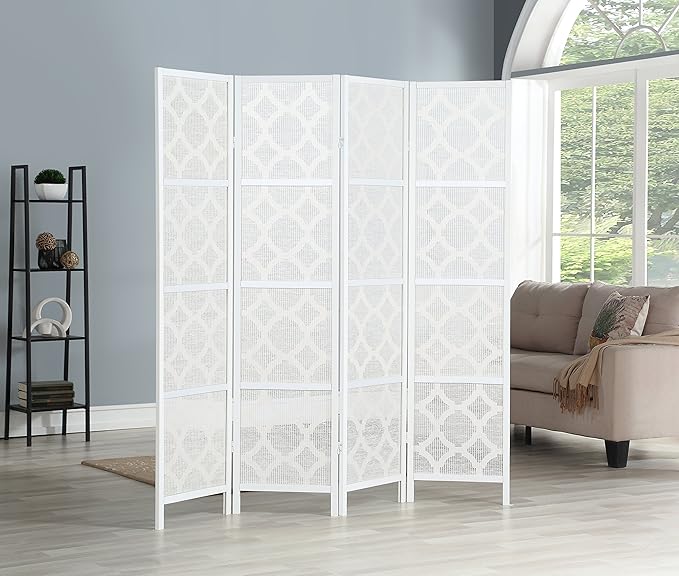 NicBex Room Divider 4 Panel Room Dividers with Quarterfoil Diamond Design Partition Room Dividers and Folding Privacy Screens Wall Divider for Home, Room Separation,69.28"W x 17.32"D x 70.31"H, White-DeskLoop Office