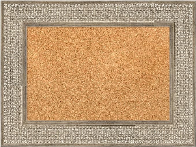Amanti Art Natural Cork Board for Wall, 18x24 Vision Board with Silver Wood Frame, Small Corkboard Office Decor for Home Organization, Traditional Corkboard Pinboard to Display Items for Home-DeskLoop Office