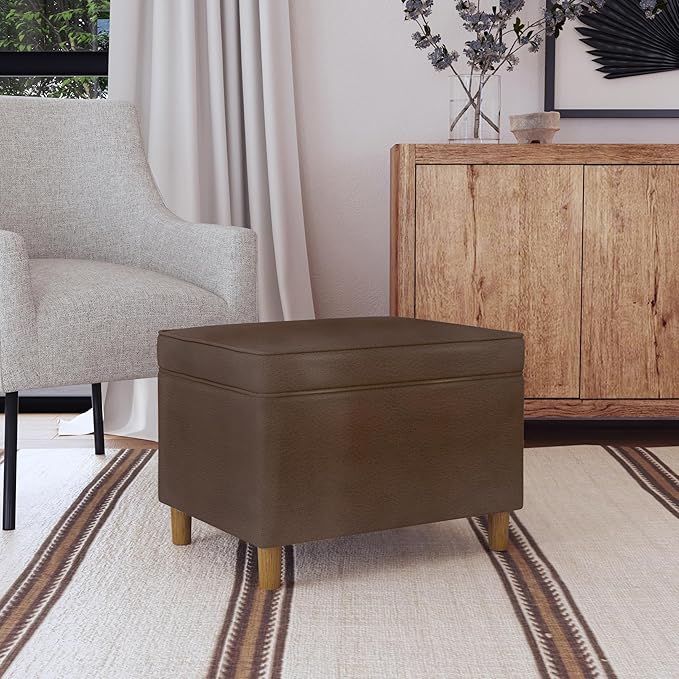 Home Decor | Dinah Collection Modern Storage Ottoman | Ottoman with Storage for Living Room & Bedroom(Brown Faux Leather)-DeskLoop Office