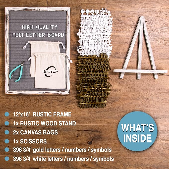 Felt Board With Rustic Vintage Frame and Stand 12x16 Inch, Numbers and Symbols - Image 2