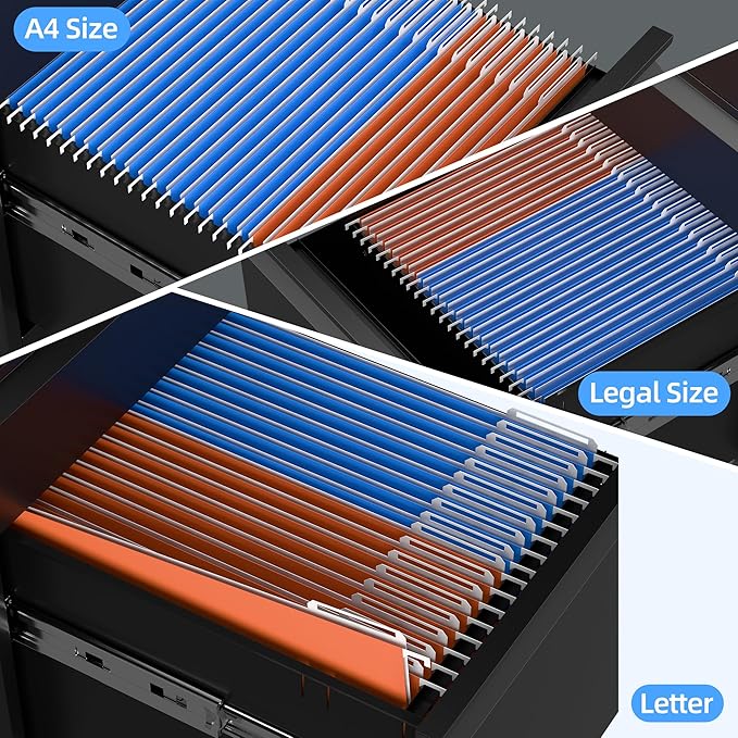 3 Drawer Under Desk Mobile File Cabinet with Lock, Metal Storage Cabinet for Office & Home, Legal/Letter Size, Fully Assembled Except Wheels, Black-DeskLoop Office