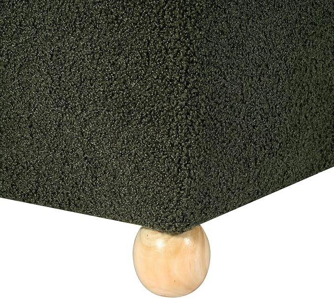 Adeco 17 Inch Soft Dark Green Cube Ottoman Storage, Teddy Velvet Chair Foot Stools, Upholstered Vanity Stool with Hinged Lid, Solid Round Wood Legs-DeskLoop Office