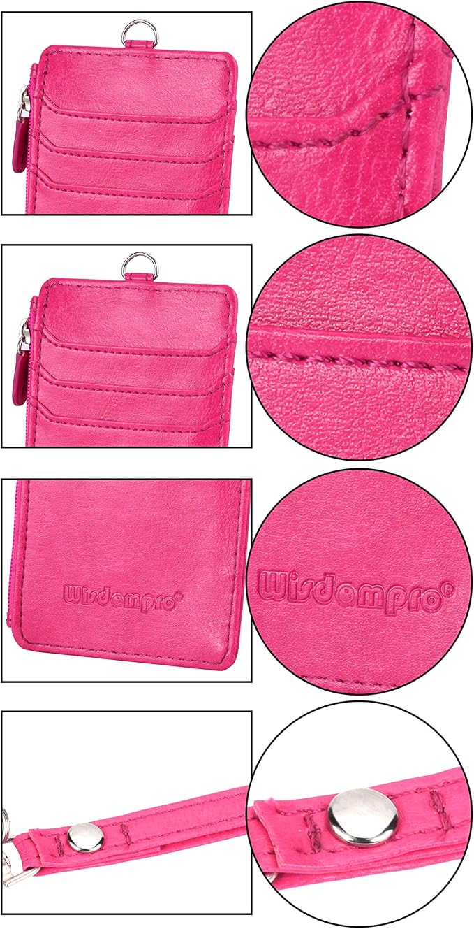 Badge Holder with Zip, Wisdompro Double Sided PU Leather ID Badge Card Holder - Image 6