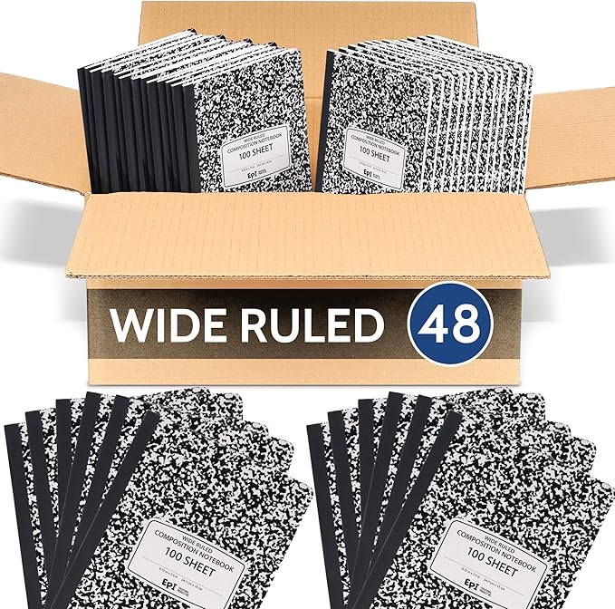 48 Pack - EPI Marble Hardcover Wide Ruled Composition Notebook | 200 Pages by EPI