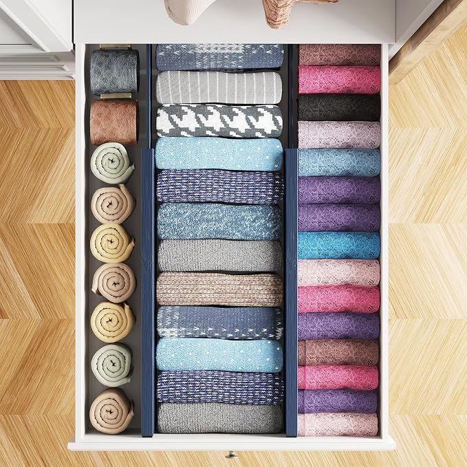 SpaceAid Bamboo 4 Pack Dresser Drawer Dividers, 4.65“ High Adjustable 17“-22” - Image 4