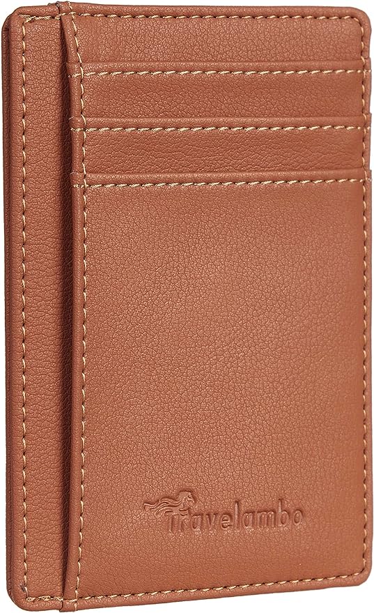 Travelambo Front Pocket Minimalist Leather Slim Wallet RFID Blocking Medium Size by Travelambo