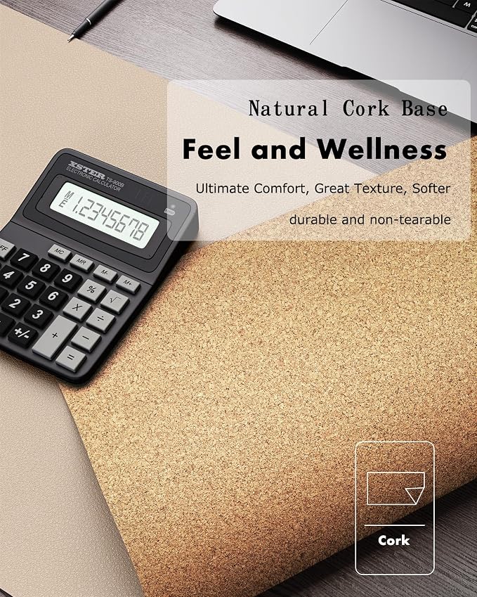 YSAGi Double-Sided Desk Pad, 23.6"x13.7" Leather Desk Mat, Eco Cork Desk Pad - Image 3