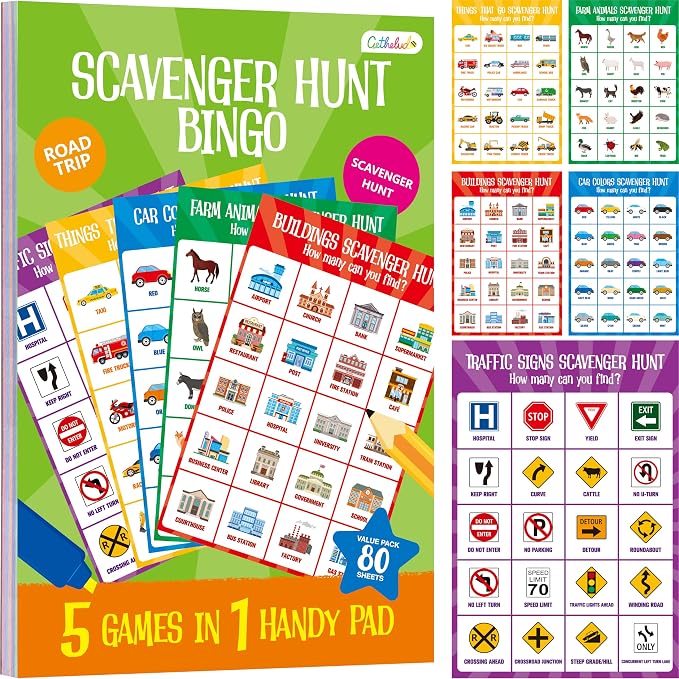 Road Trip Game Pad, 5 Games in 1, Pen Pencil Paper Game, Plane Trip/ Car by Gethelud