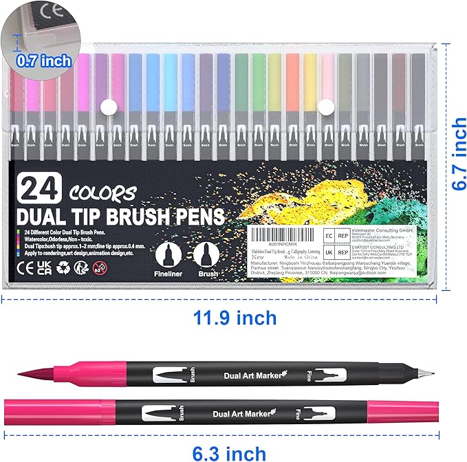 Dual Brush Marker Pens, 24 Colors Art Markers with Fine and Brush Tip Coloring Markers for Adults, Marker for Journaling Calligraphy Drawing Sketching Doodling Illustrating-DeskLoop Office