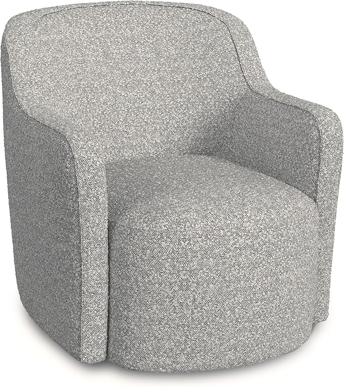 Upholstered 360° Barrel Back Swivel Chair | Accent Chairs for Living Room & Bedroom | Decorative Home Furniture, White Boucle with Gray Yarn-DeskLoop Office