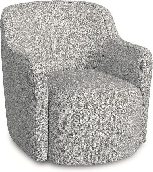 Upholstered 360° Barrel Back Swivel Chair | Accent Chairs for Living Room & Bedroom | Decorative Home Furniture, White Boucle with Gray Yarn-DeskLoop Office
