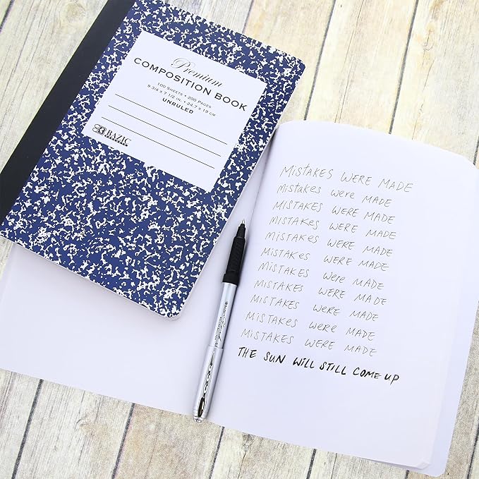 BAZIC Composition Book Black Marble Unruled Ruled 100 Sheet Notebook, Blank Page Journal Comp Notebooks for School, 4-Pack-DeskLoop Office