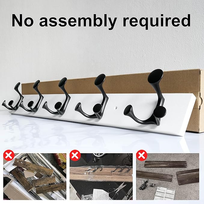 SKOLOO 30-Inch White Wood Coat Rack Wall Mount with 5 Triple Hooks - Ideal for Family Entrances, Classrooms, and Pet Supplies Storage - Perfect Coat Hooks for Wall-DeskLoop Office