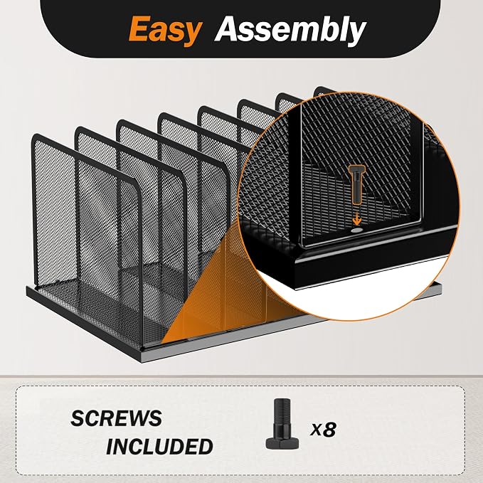 Kuntine.B Desk File Organizer Upright Mesh Desktop Organizer File Sorter Office - Image 6